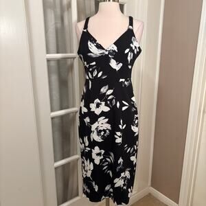 Ivanka Trump Womens Scuba Crepe Floral Square Hardware Strap Midi Sheath Dress